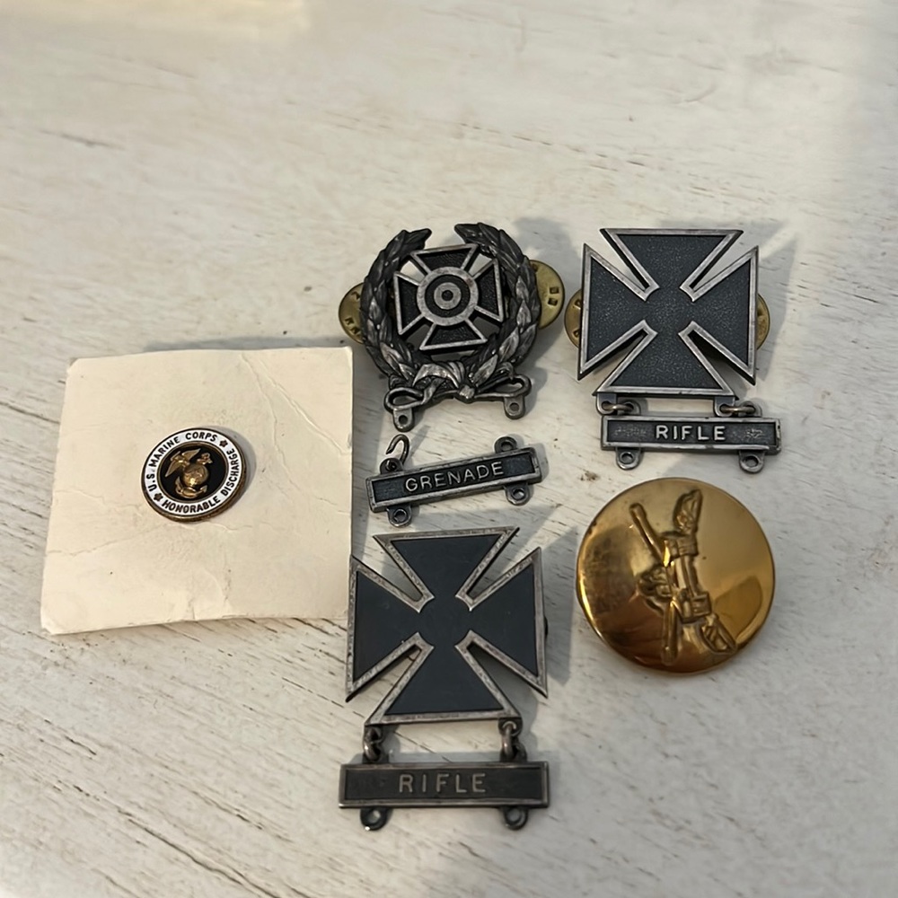 Lot Military pins sterling silver grenade rifle marines discharge eagle
